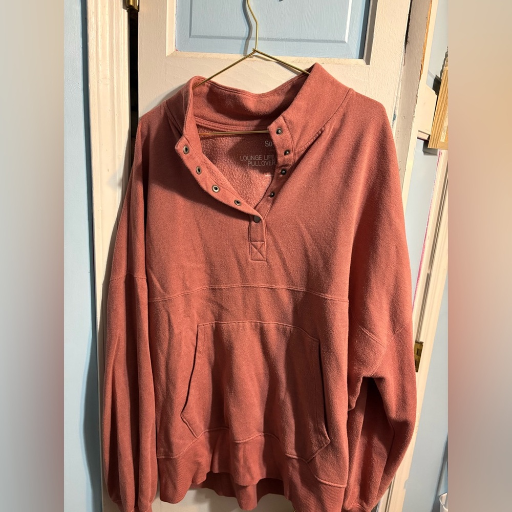 SO Women’s Warm Coral Quarter button Sweater